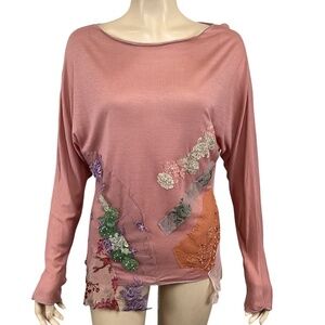 NWT Hale Bob Long Sleeve Top size Medium Sequins Patchwork‎ Fabric Unique